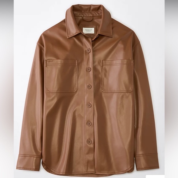 Online Only AE Oversized Vegan Leather Shacket - Picture 4 of 7